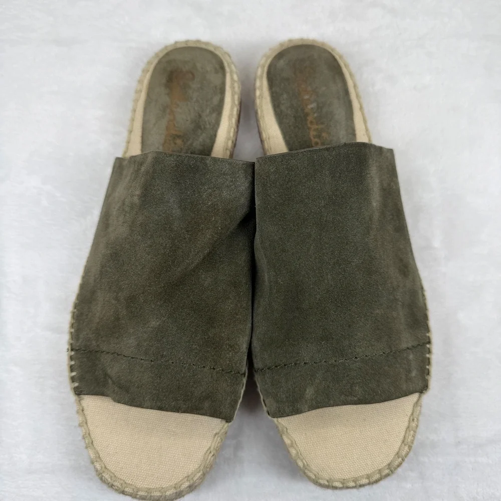 Splendid Green Suede Espadrille Slide‎ Sandals Jute Whipstitch Estimated 9